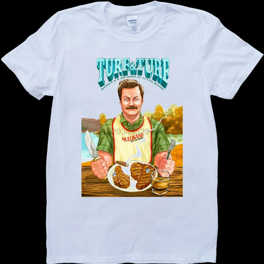 Белая футболка на заказ для парков и отдыха Ron Swanson Turf and | Мужская одежда
