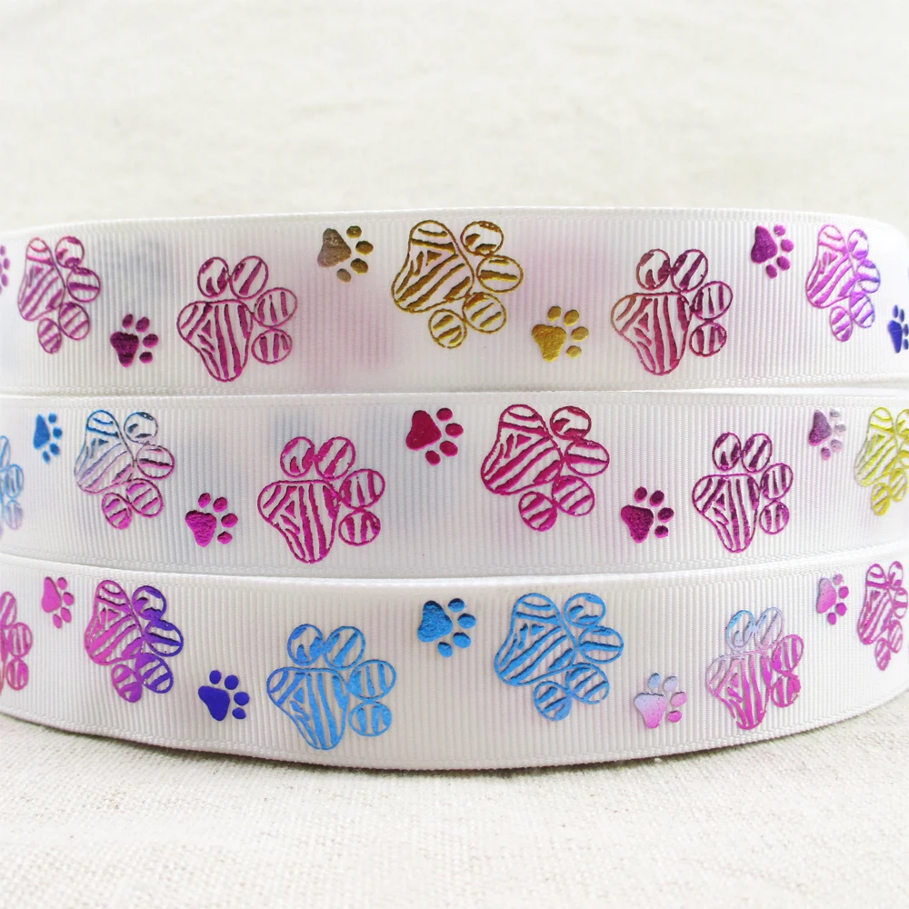 5 Yards 7/8"(22mm) Footprint Printed Polyester Ribbon DIY Handmade Materials, Wedding Gift Wrap,5Yc1667