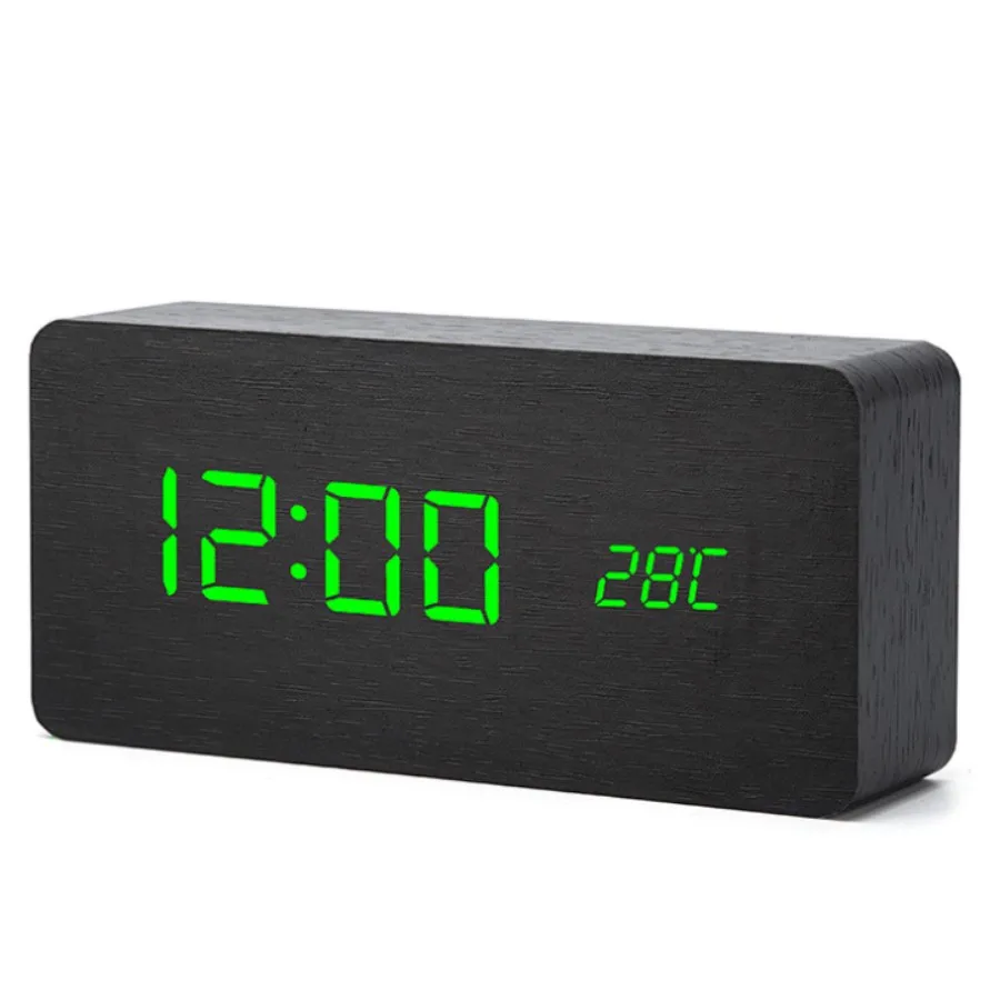  Desktop Wood Living Room Electronic Multifunction LED Display Desk Alarm Clock