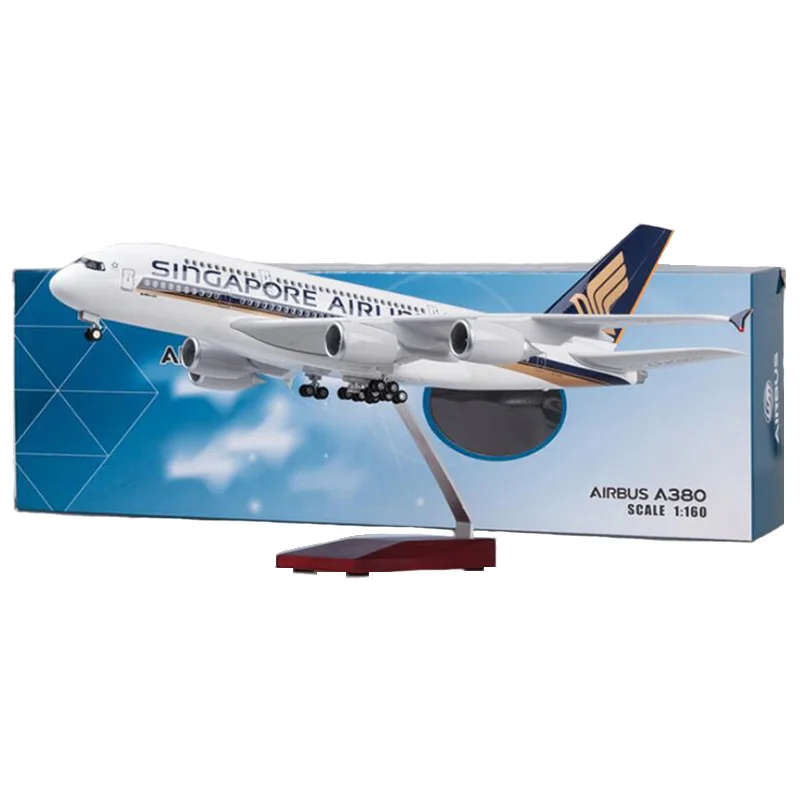 Модель самолета Airbus A380, модель 1/160, 50,5 см, модель самолета из сплава, ОСНОВАНИЕ W, шасси и светильник, игрушки для самолета, самолет с фиксированным крылом, подарки