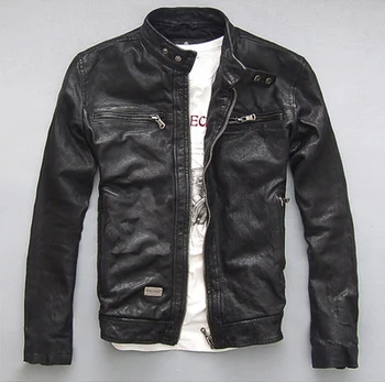 

Genuine Leather Jacket Men Real GoatSkin Leather Bomber Jackets Spring Autumn Plus Size Motocycle Outwear 2020 MF039