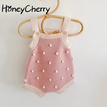 

Autumn Baby Girl Infant Children Handmade Pom-Pom Knitted Wool One-Piece Suit Baby Bodysuit Triangle Crawling Clothes