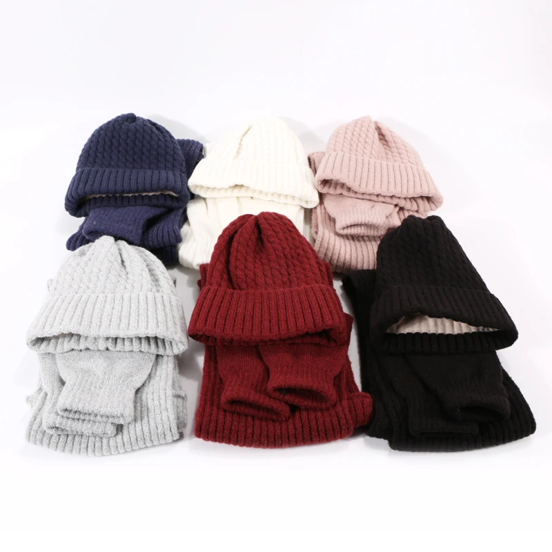 Шапка шарф перчатки Набор для женщин девушка зимняя теплая шапка бини для девочки шарф помпоны зимние шапки вязаные шапки шарф 3 шт Мода