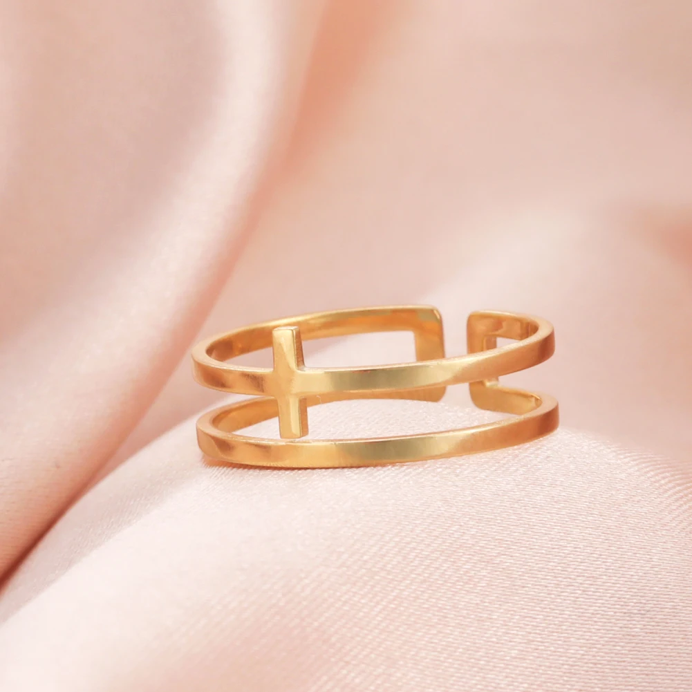 Skyrim 2021 Jesus Cross Rings for Women Stainless Steel Gold Color Open Finger Ring Christian New Fashion Jewelry Party Gift | Украшения и
