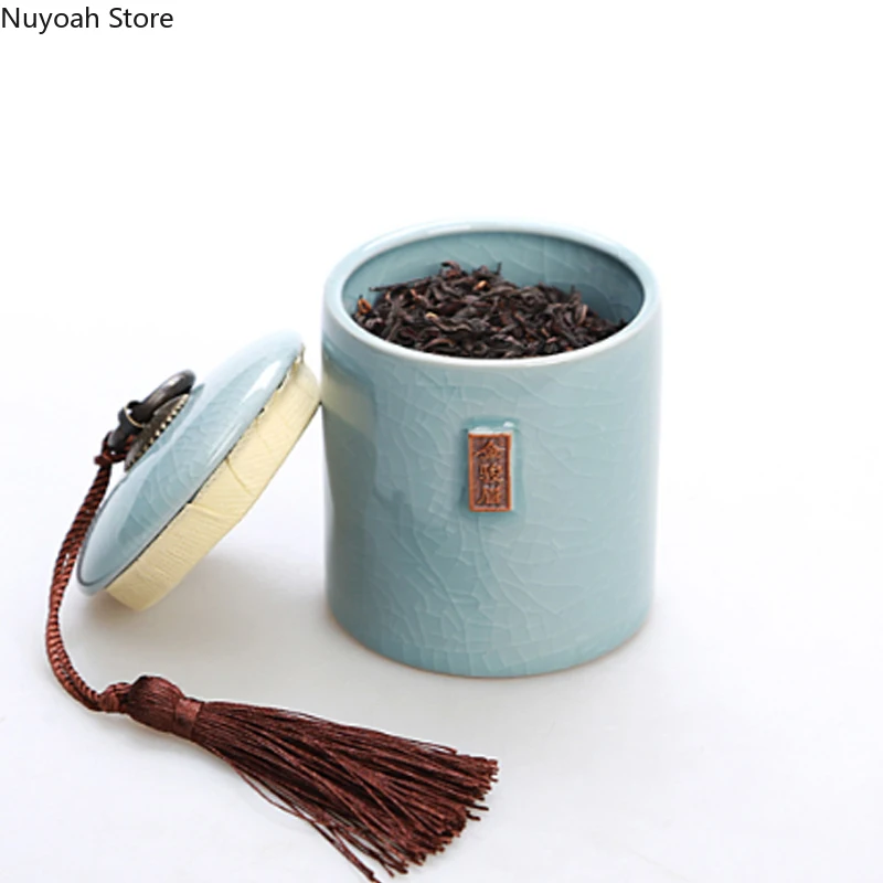 Household Tea Box Ceramic Pot Storage Sealed Pot Coffee Storage Living Room Coffee Table Decoration Kitchen Grain Dispenser Tea Tin Box Tea Canister Ceramic Storage Jar
