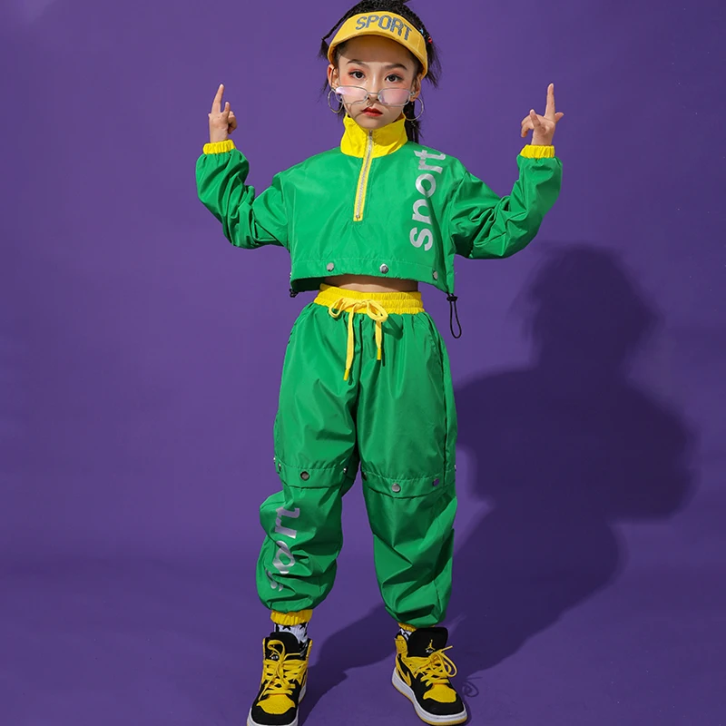 Танцевальные костюмы в стиле джаз и хип-хоп для девочек Костюм зеленого цвета с