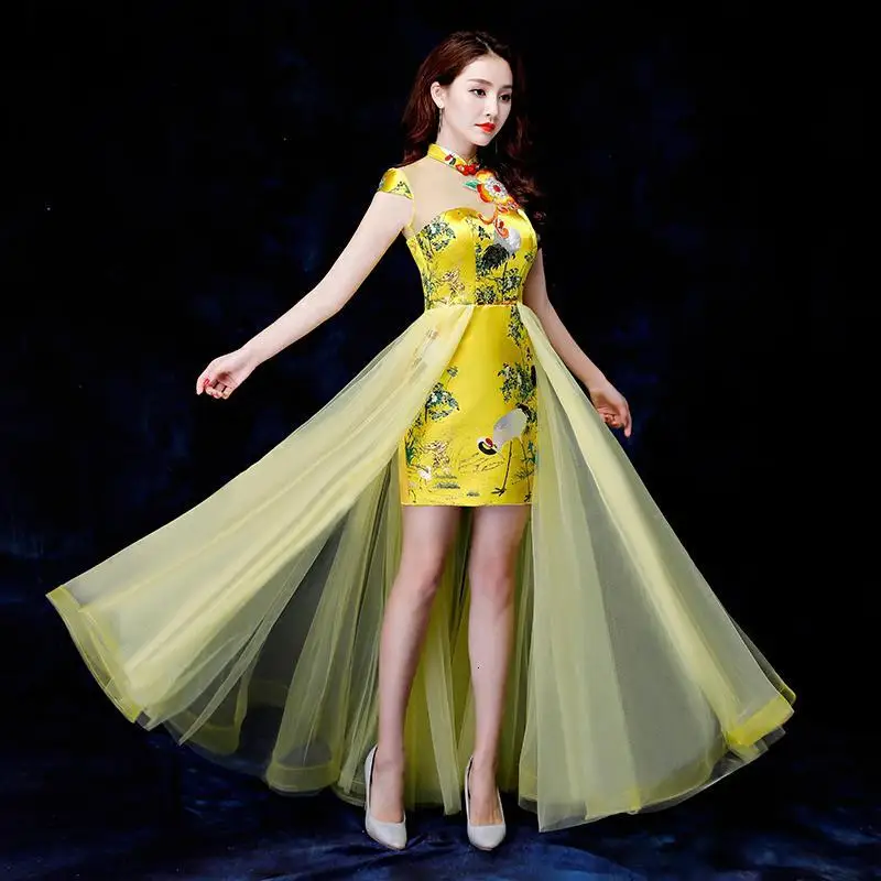 Китайский стиль пресс ГРУ женщины Ципао Красного года тонкий Cheongsam классическое ожерелье мандарин одежда невесты для свадьбы