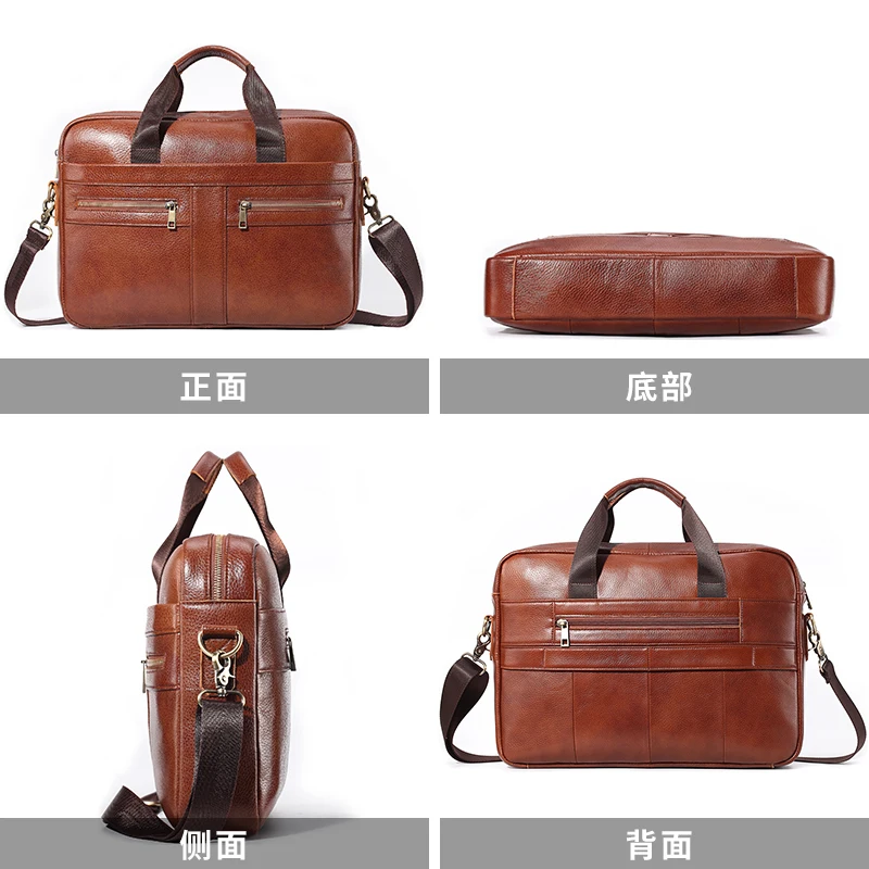 Genuine Cow Leather Men's Briefcase Bag For Work Business Handbags Shoulder Bags 14 Inch laptop Casual Cross body Large Capacity