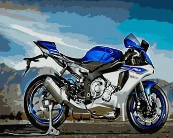 

Blue motorcycle Still life Painting by Hand Joy in holiday time DIY gift Drawing by Numbers Big Size Wall Art Picture 60x75cm