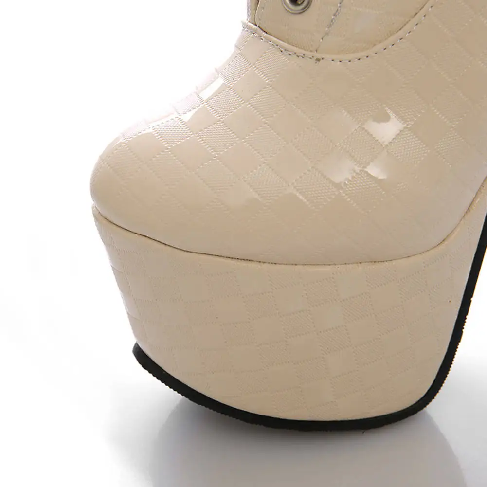 RIBETRINI Sexy Western Knee High Boots Women Patent PU Platform Thin High Heel Round Toe Knee Boots Ladies Party Shoes Woman