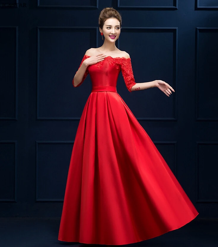 Vestido boda mujer invitada новые атласные кружева подбородок плеча Половина рукава линии бордовый платья подружек невесты для свадьбы длинные damigel