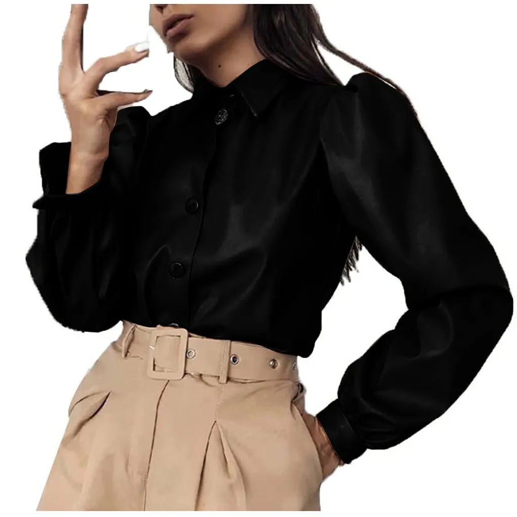 Roupas Femininas, новинка, Женские винтажные топы на осень и зиму, одноцветные Топы с длинным рукавом и пуговицами, женские блузки