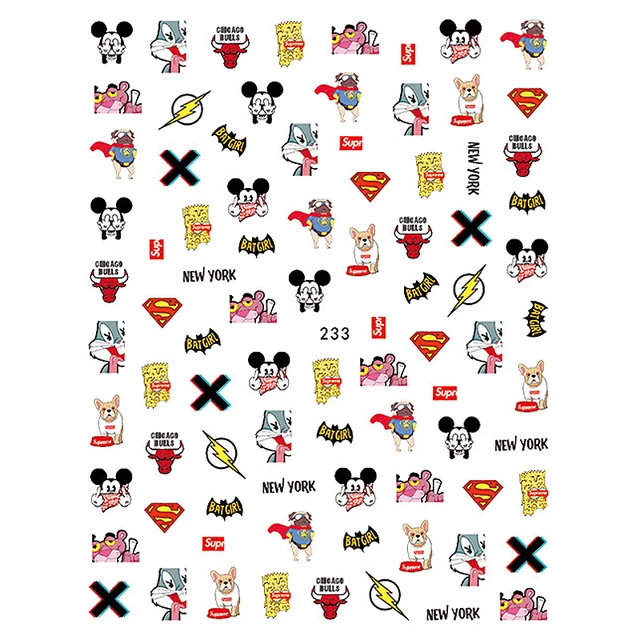 1PCS Disney Cartoon Anime Collection Star Design Nail Sticker Mickey Mouse Donald Duck Lion King Mermaid Stitch Nail Slider HC233