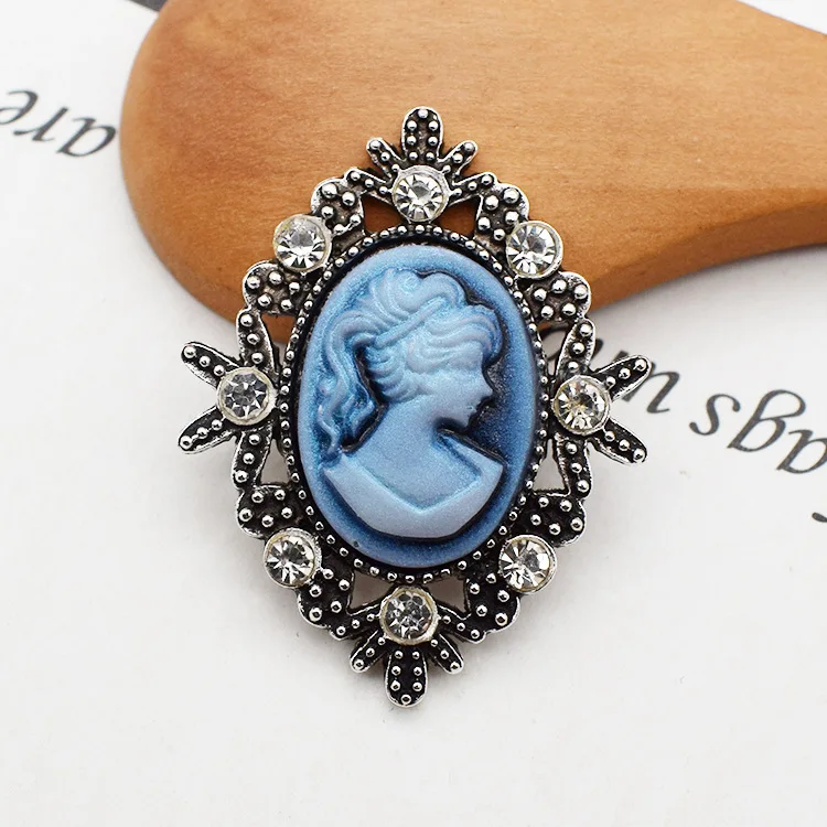 Retro Silver Blue 100 Новинка шт ромб девушка голова Овальный центр Стразы пуговицы для свадебного украшения и DIY аксессуары для волос BD87 - Цвет: Retro Silver Blue