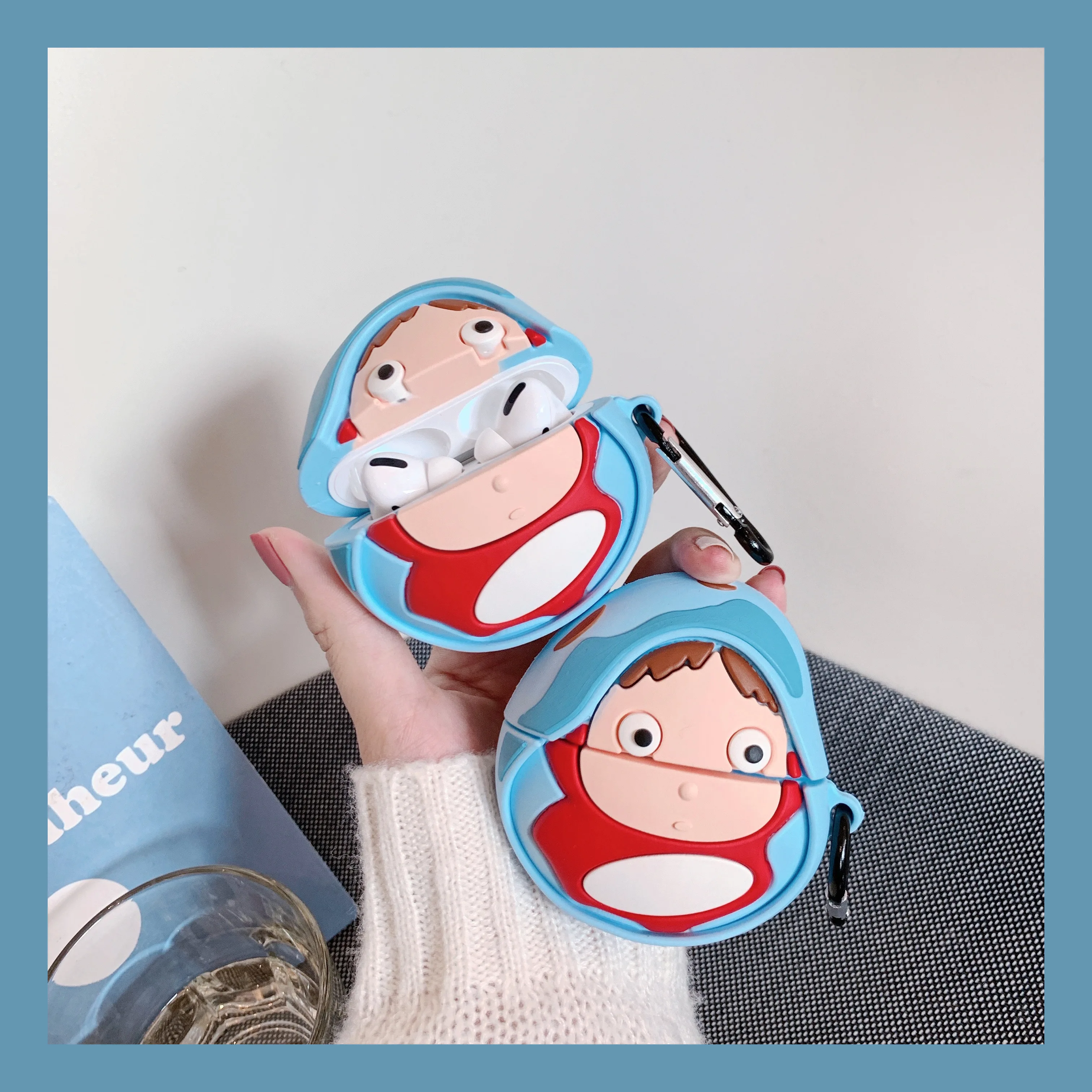 For AirPods Case Cute Cartoon Mermaid Princess Ponyo Earphone Apple Protect Cover 1 2 with Keychain | Электроника