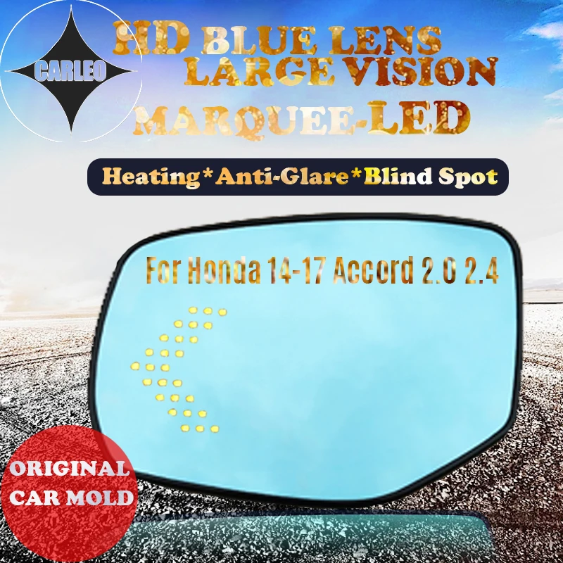 

1 Pair Car Side View Mirror Lens for Honda Accord 2.0 2.4 Blue Glass HD Large view With Heating Blind Spot Warning Marquee LED