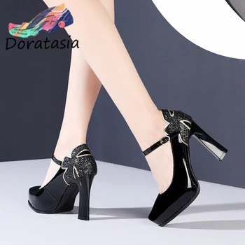 

DORATASIA Office Women Cool Pointed Toe Platform Shoes Ol High Heels Pumps Women Fashion Patent Leather Pumps