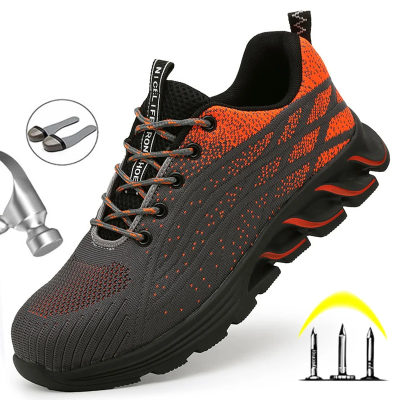 Botas de seguridad con punta de acero para hombre, zapatos de trabajo a prueba de perforaciones, transpirables