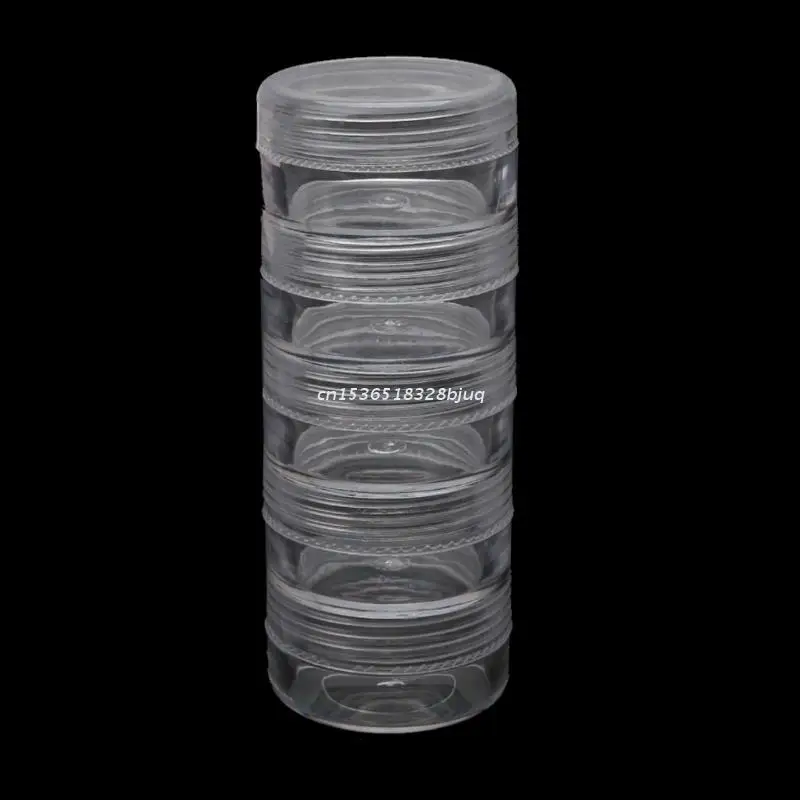 

1 Set 5 Layer Cylinder Stackable Bead Containers Plastic Round Clear Storage Jar Box for Beads Buttons Crafts Small Dropship