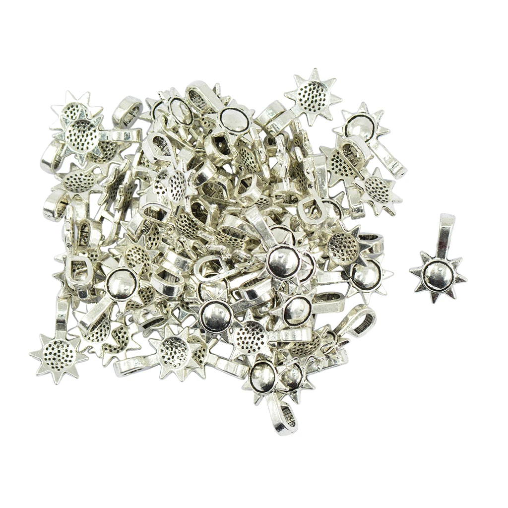 50 Pieces Sunflower Glue on Bail Pendant Charms Cabochon Jewelry Findings Craft