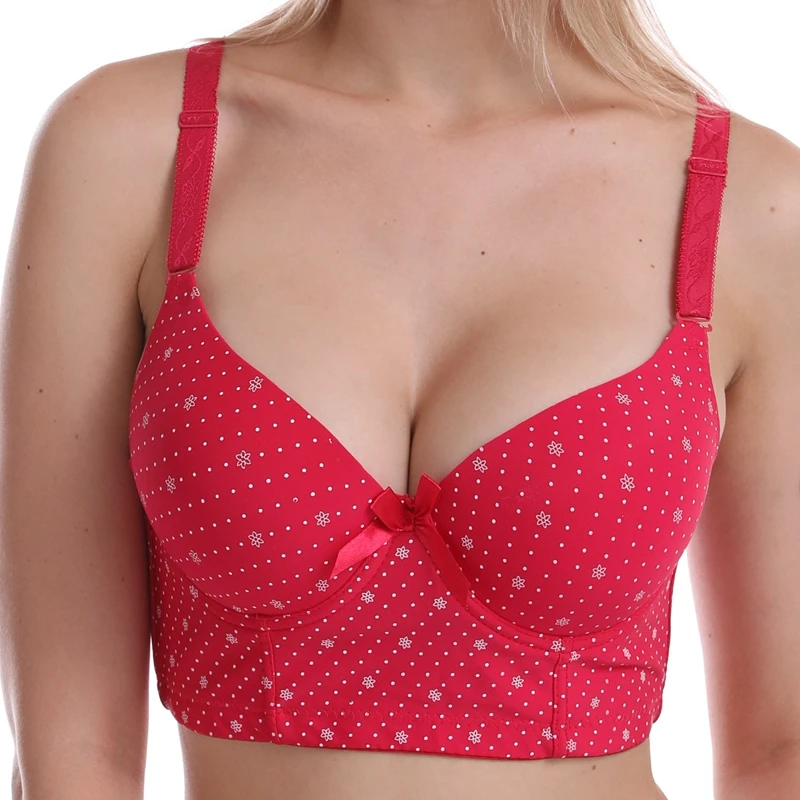 Beauwear слегка мягкий пуш-ап ночной клуб бюстгальтер женский сексуальный корсет бюстгальтер укороченный топ-бюстгальтер размера плюс 85C 90C 95C 100C - Цвет: Red