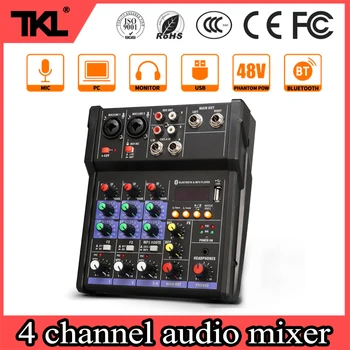 

TKL 4 Channels Sound Mixing Console Bluetooth USB Record Computer Playback mp3 48V Phantom Power Audio Mixer