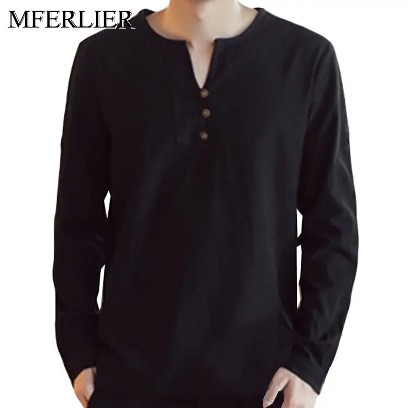 MFERLIER весна осень плюс размер рубашка мужская 5XL 6XL 7XL 8XL 9XL бюст 155 см Большой размер хлопок лен длинный рукав мужские рубашки