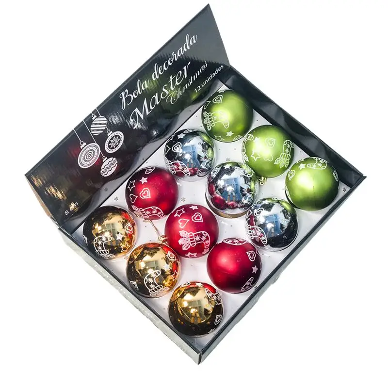 3 12pcs Christmas Hanging Ball Printing Ball Adornment Xmas Tree Hanging Ornament Decorative Balls Party Supplies For Festival - Цвет: 3