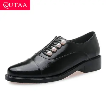 

QUTAA 2020 String Bead Fashion Ladies Pumps Spring Autumn Square Heels Round Toe Comfort Slip on Women Single Shoes Size 34-43