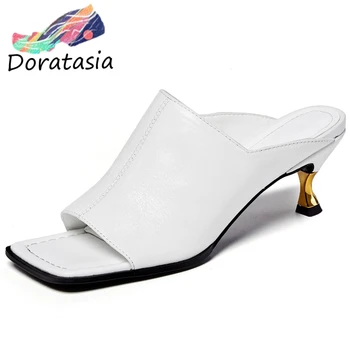 

DORATASIA Brand Women Genuine Leather Slip On Open Toe Sewing Thin Heel Shoes Casual Pumps Women Fashion Pumps