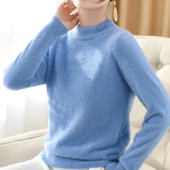

2019 new autumn and winter clothing half-high round neck mink velvet female pullover loose sweater