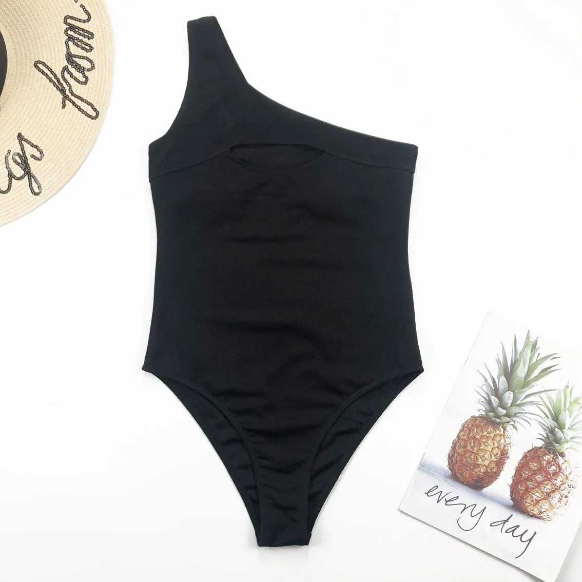 New Style Women One Piece Bikini Push-up Padded Swimsuit Bathing Swimwear Beach Monokini Black Skinny One Shoulder Fashion 2020