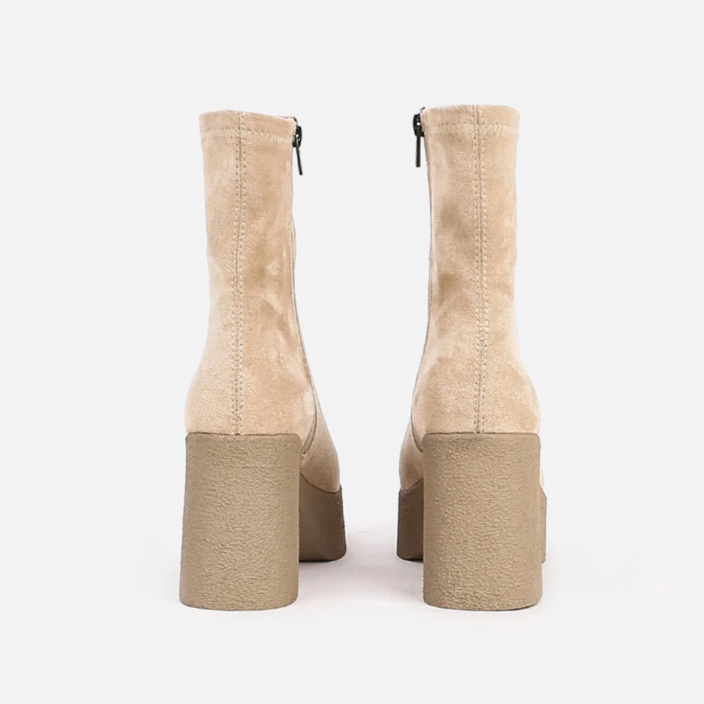 

MUMANI Woman‘s 2022 New Stretch Boots Concise Platform Zip Square heel Square Toe Super High 8cm up Modern Boots