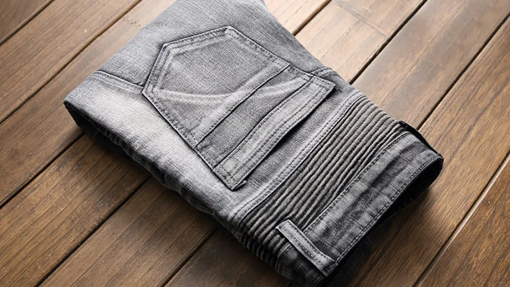 Jeans Men Biker Jean Homme Mens Men'S Classic Fashions Men's Slim Jeans Denim Folds Wash Work Frayed Trousers Zipper Basic Pants
