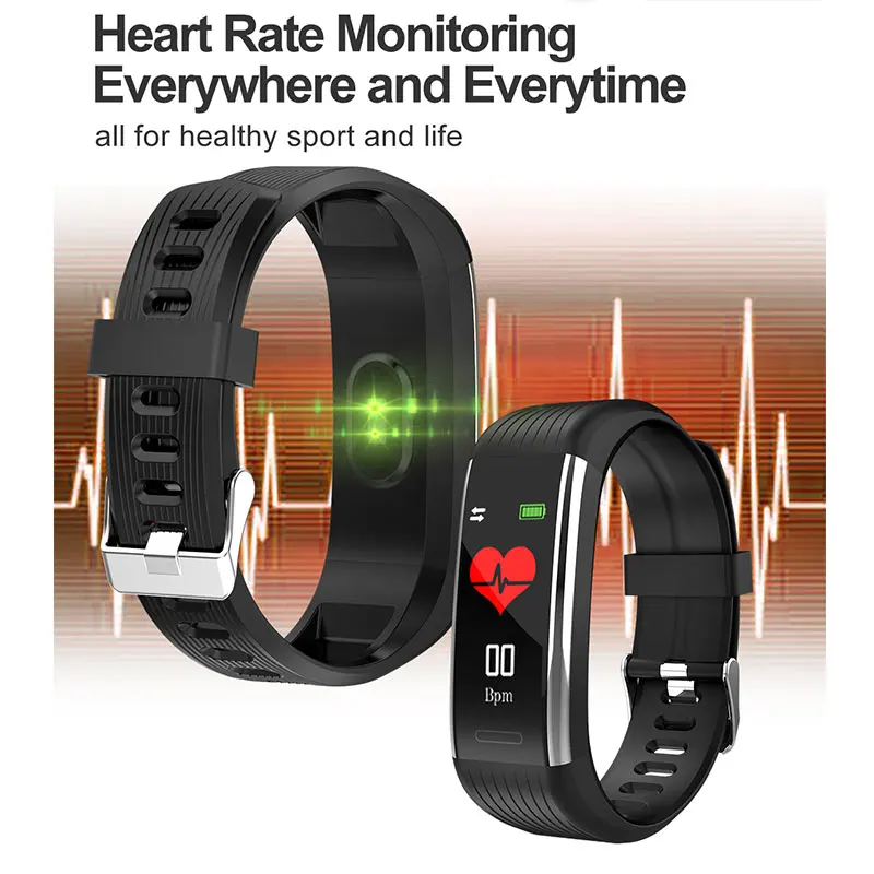 Спортивный смарт-браслет для мужчин и женщин фитнес-монитор сердечного ритма кровяного давления IP67 водонепроницаемый цветной экран R1 Смарт-часы браслет