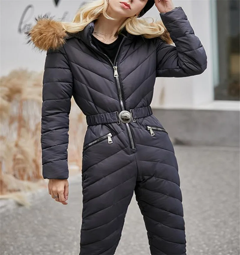 dark gray PConjoined хлопковый костюм hoto Take осенне-зимний женский тонкий хлопковый костюм ветрозащитный лыжный костюм модный тренд индивидуальность Thicke - Цвет: dark gray