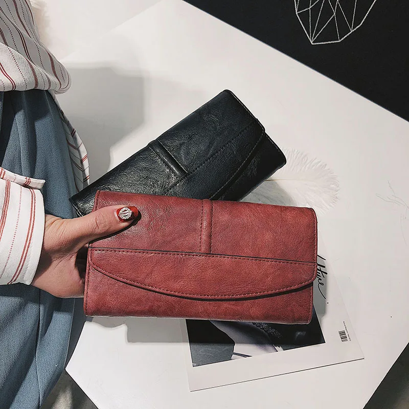 Ретро PU кожаный женский удлиненный кошелек винтажный твердый несколько карт держатель клатч сумки модный классический кошелек