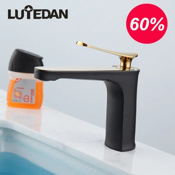 

Lutedan Basin Faucets Brass Black Bathroom Sink Faucet Hot and Cold Water Faucet Deck Mounted Single Hole Basin Mixer Taps