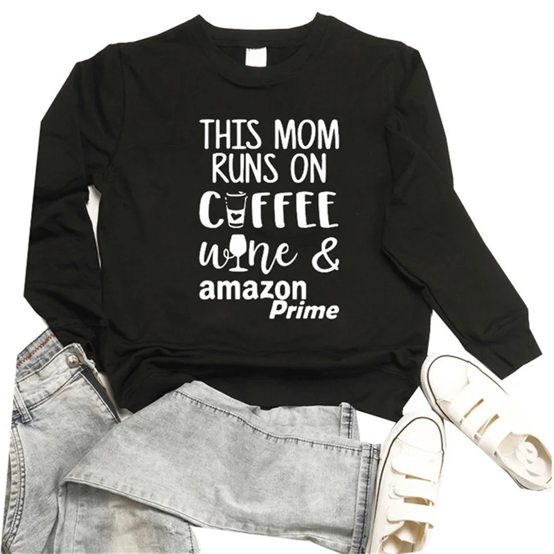 Толстовка с надписью «This Mom Run One coffee Wine Sweatshirets», женские худи с круглым вырезом и принтом в виде чашки, толстовка в стиле поп, пуловер с длинным рукавом в стиле Харадзюку