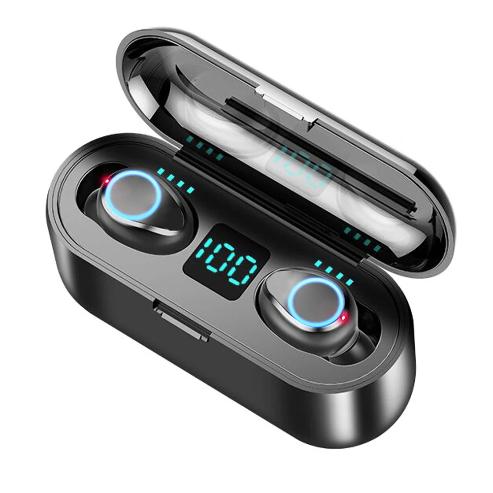 Беспроводные наушники Bluetooth V5.0 F9 TWS, беспроводные Bluetooth наушники, светодиодный дисплей, 2000 мАч, внешний аккумулятор, гарнитура с микрофоном - Цвет: Красный