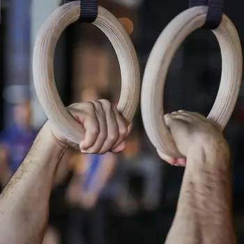 

28mm Professional Rings Wooden Gymnastic Arm Rings with Adjustable Long Buckles Straps Equipments Workout For Home Gym