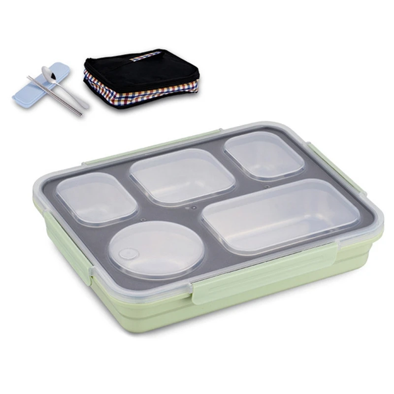 Green 30cm Комплект контейнеров для завтрака Тепловая Bento коробка с посуда экологичный контейнер для еды отдельные отсеки герметичная еда не смешивается - Color: Green 30cm