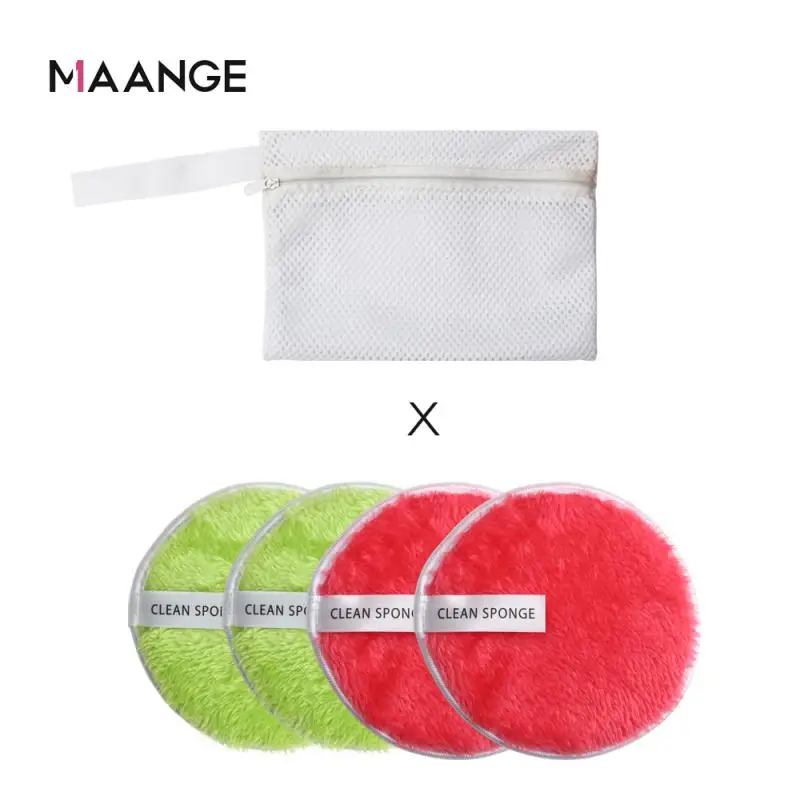 Hot Sale 4pcs Soft Flannelette Sponge Double Sided Makeup Remove Puff Women Lady Beauty Makeup Wash Facial Cosmetic Tool - Цвет: 05 Green Red