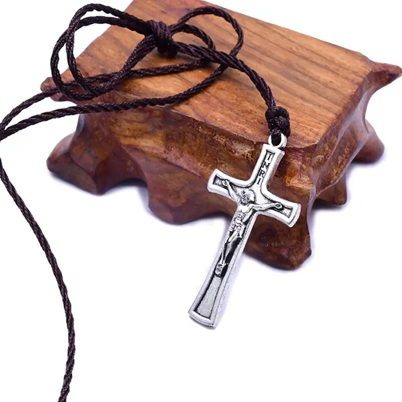 Ретро веревочный Крест Иисуса ожерелье кулон ювелирные изделия для мужчин женщин католические религиозные L69B