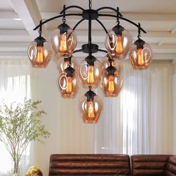 

Nordic Pendant Lights Restaurant Clothing Store Coffee Shop Grape Shape Circular Shade Retro Glass Ball Industrial Wind Lamps