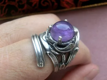 

Western jewelry 】 925 sterling silver violet gem sycee leaves fine mouth ring