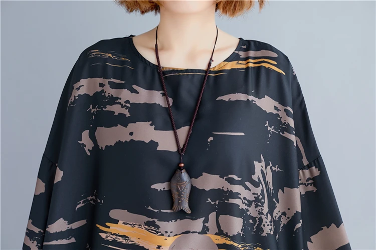 Большие размеры 4XL, весна-осень, женские модные элегантные топы с принтом, женские топы, большие размеры, 3/4 рукав, длинное хлопковое льняное Повседневное платье