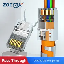 Zoerax rj45 cat7 & cat6a passagem através dos conectores 8p8c 50um ouro chapeado protegido ftp/stp | ez rj45 rede plug modular