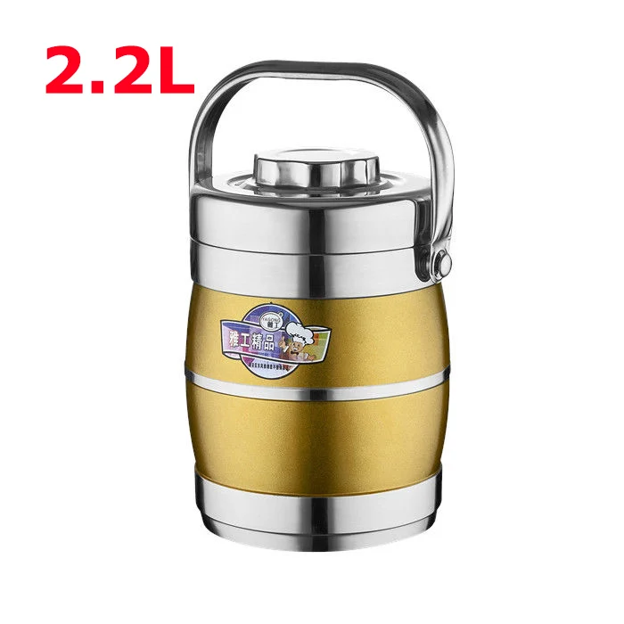 2.2L Gold 2.2L двухслойный вакуумный Термоизолированный Ланч-бокс из нержавеющей стали портативный офисный большой контейнер для еды для взрослых Bento Ланчбокс - Цвет: 2.2L Gold