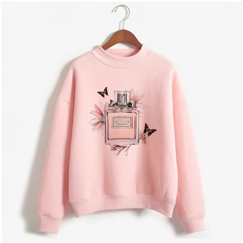 Latest autumn and winter perfume bottle print hoodie women's fashion retro hoodie women's perfume Harajuku pink sweater - Цвет: WY-pink-10-1